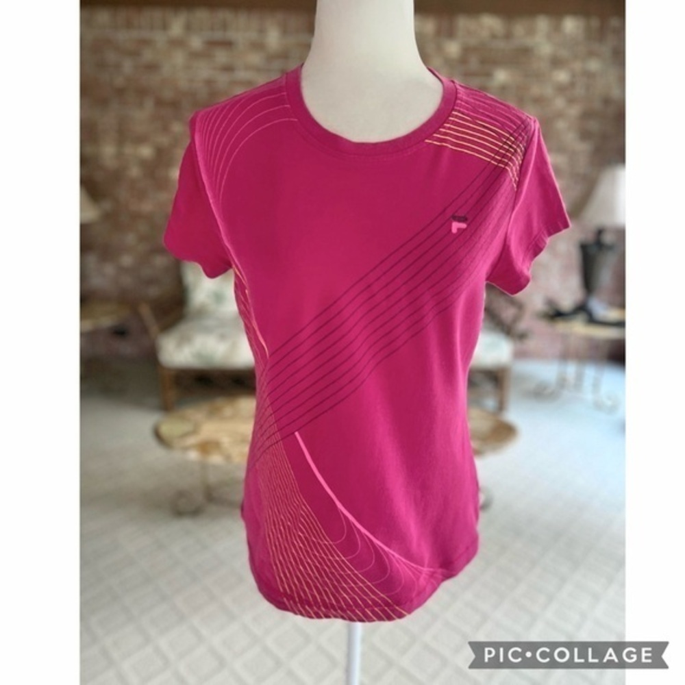 Fila Sport Top Pink Short Sleeve Tee Shirt S Gym Workout Exercise Casual